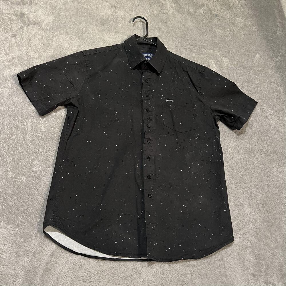 Grateful Dead Shirt Mens Medium Black Button Up Skull Roses Back Section 119